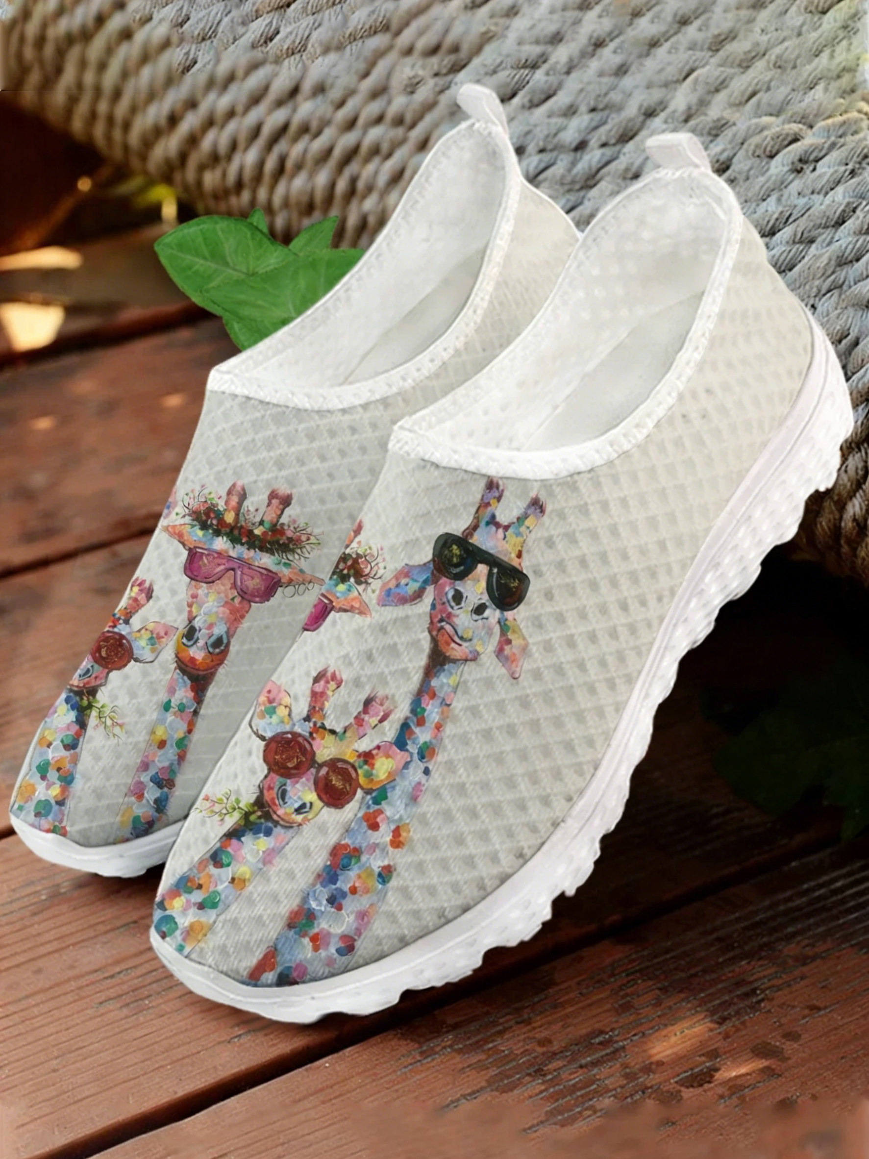 Women'S Fashion Tennis Shoes - Cartoon Giraffe Print Mesh High Quality