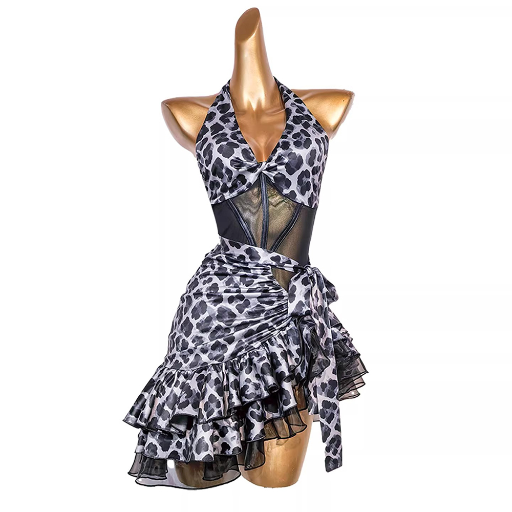 Printed Wrap Skirt - Women's Latin Dance Practice Dress Leopard
