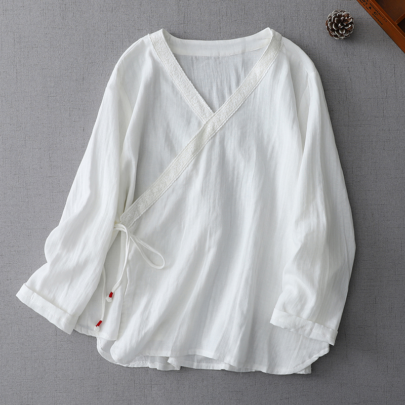 Women'S Fashion Kimono - Women V-neck Lace-Trim Kimono Shirt Blouse