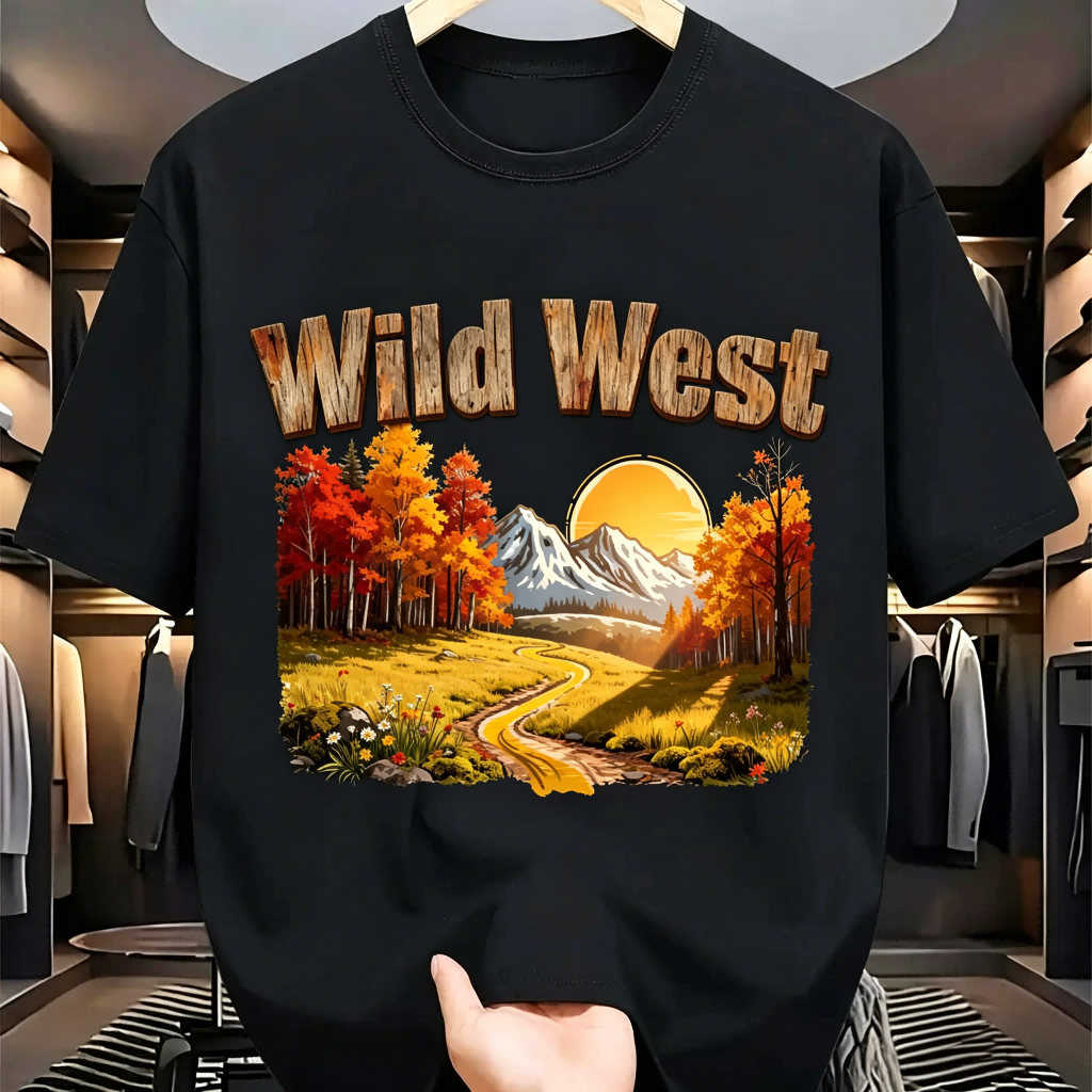 Women'S Fashion Wild West - Black Cotton Crew Neck T-Shirt with