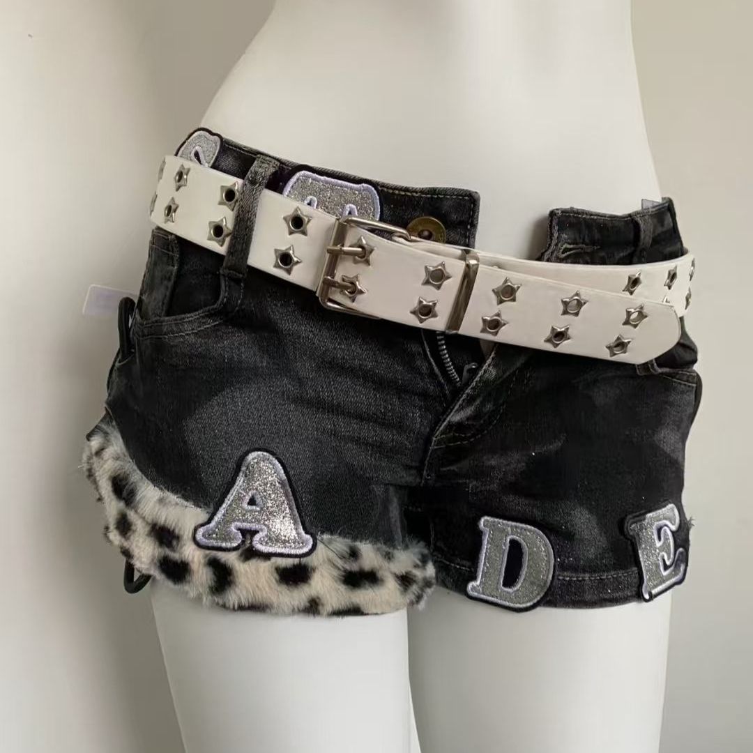 Women Fashion Jeans - Y2k Embroidered Patch Denim Shorts Woman