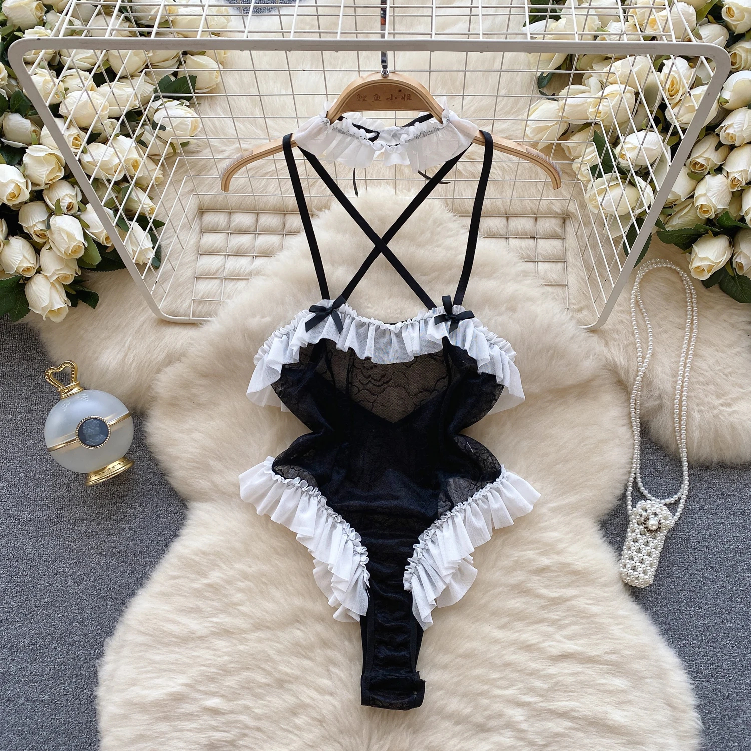 Lace Trim Cami - Women Camis Porno Bodysuits Uniform Sheer