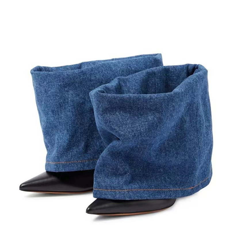 Two Tone Denim Fold Over Slip- - огляд і ціна Women Fashion Jeans