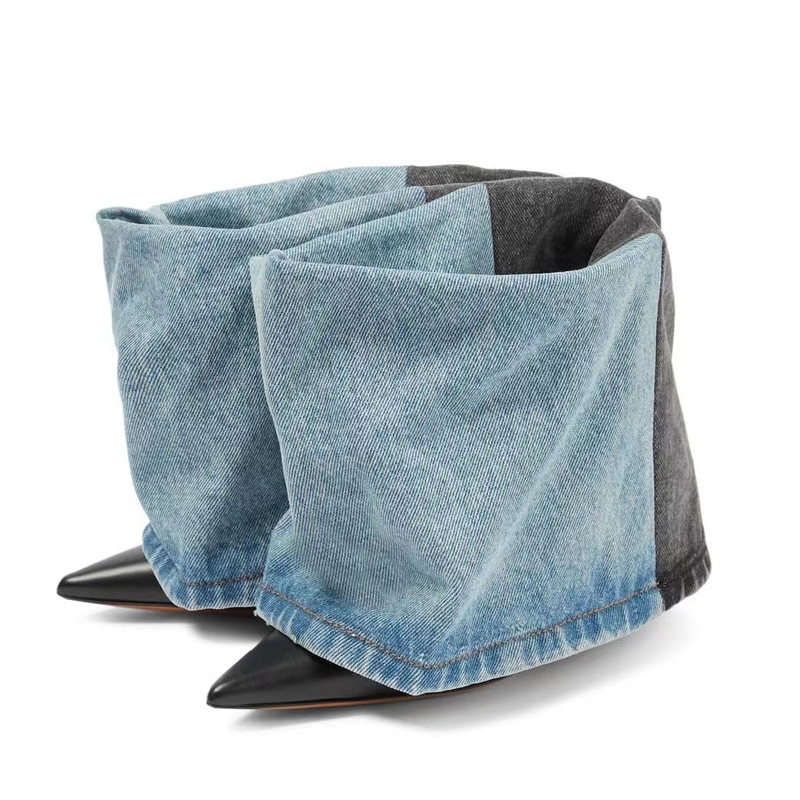 Two Tone Denim Fold Over Slip- - огляд і ціна Women Fashion Jeans