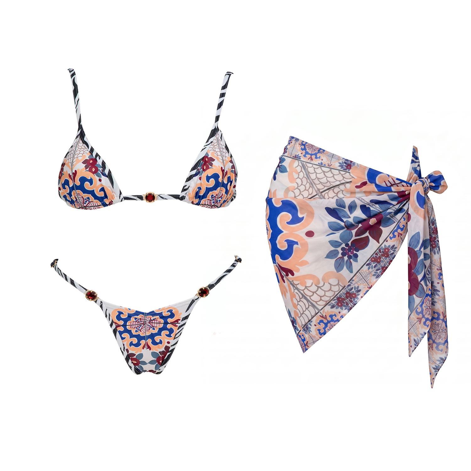 3Pcs Micro Bikinis Sexy Women  - огляд і ціна Printed Wrap Skirt