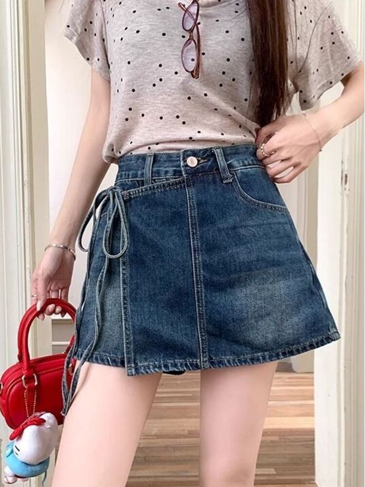 Women High Waist Denim Skort L - огляд і ціна Denim Shorts Women