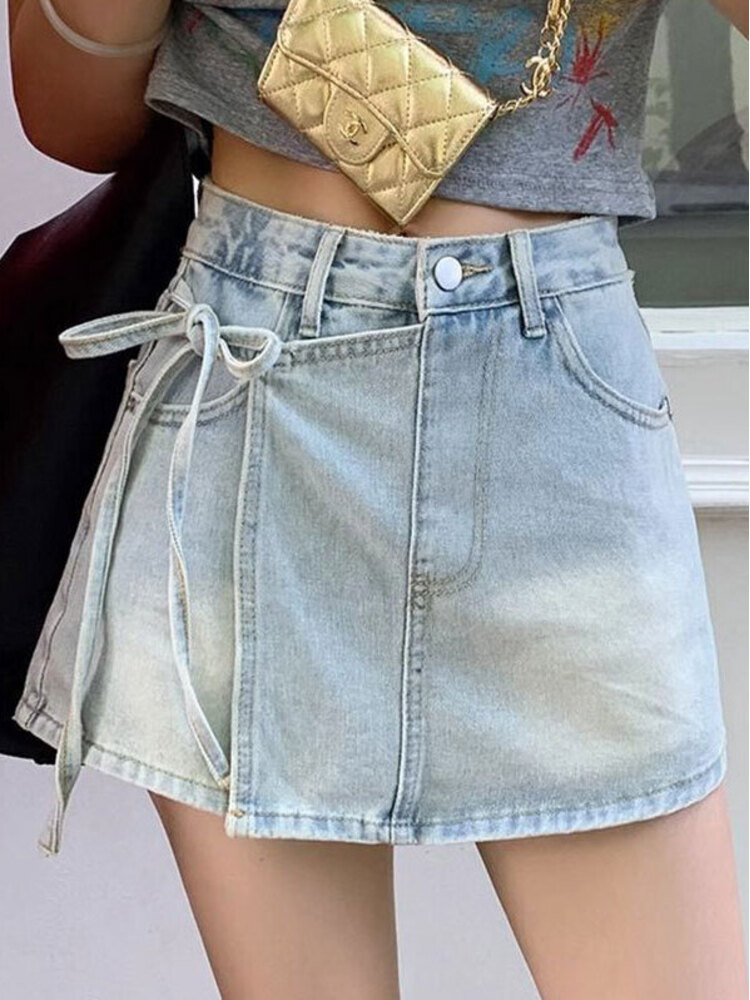 Women High Waist Denim Skort L - огляд і ціна Denim Shorts Women