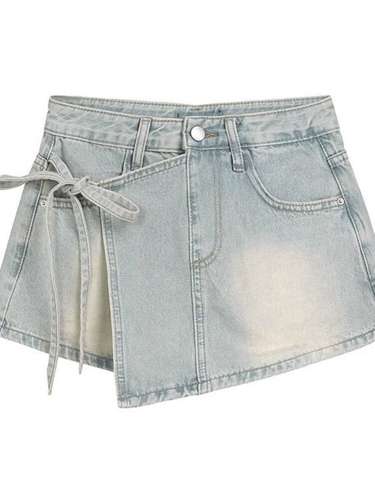 Women High Waist Denim Skort L - огляд і ціна Denim Shorts Women