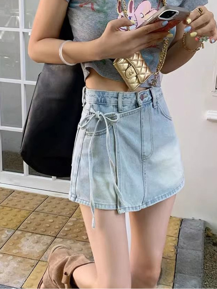 Women High Waist Denim Skort L - огляд і ціна Denim Shorts Women