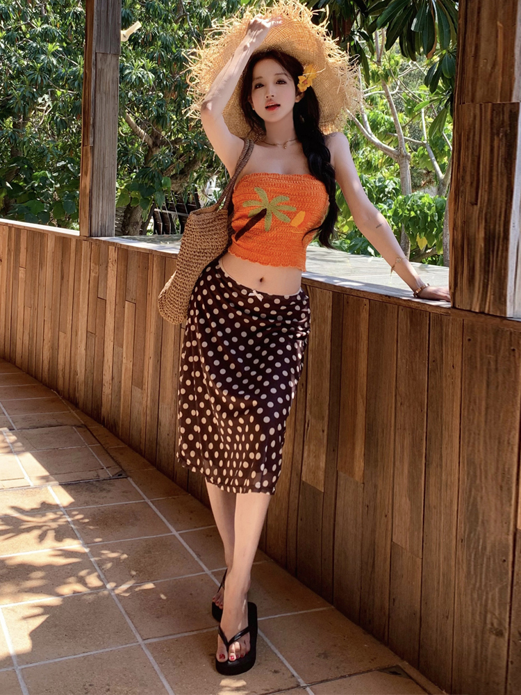 Beach Vacation Style Polka Dot - огляд і ціна Printed Wrap Skirt