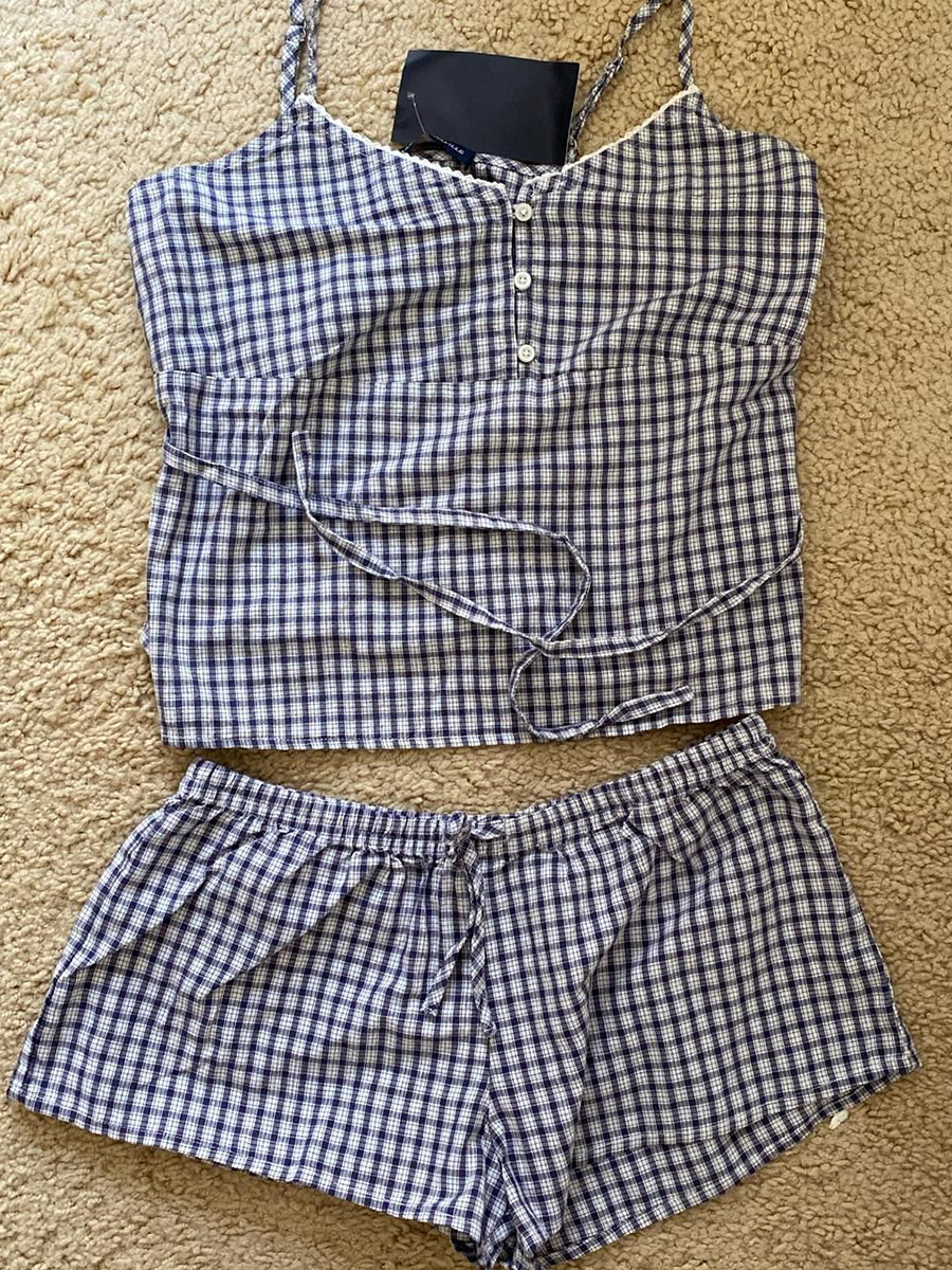 Navy Plaid Tank Shorts 2 Piece - огляд і ціна Lace Trim Cami