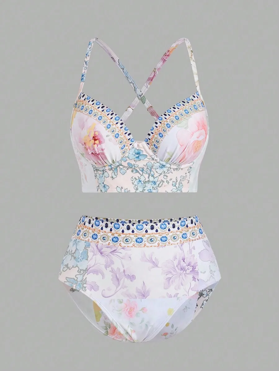 Women Floral Print Bikini Set  - огляд і ціна Printed Wrap Skirt