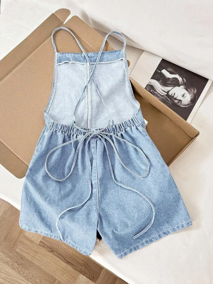 Womens Casual Loose Denim Bib  - огляд і ціна Denim Shorts Women