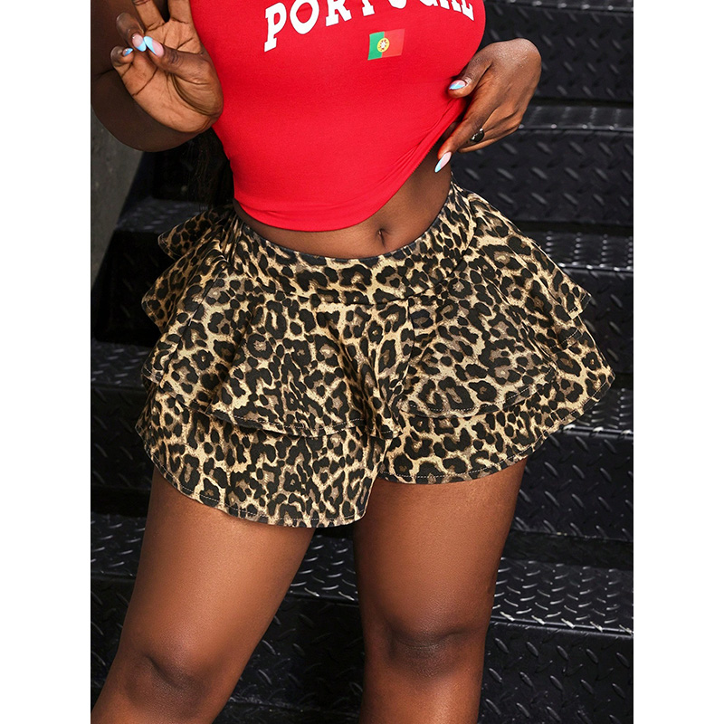 Benuynffy Leopard Print Layere - огляд і ціна Denim Shorts Women