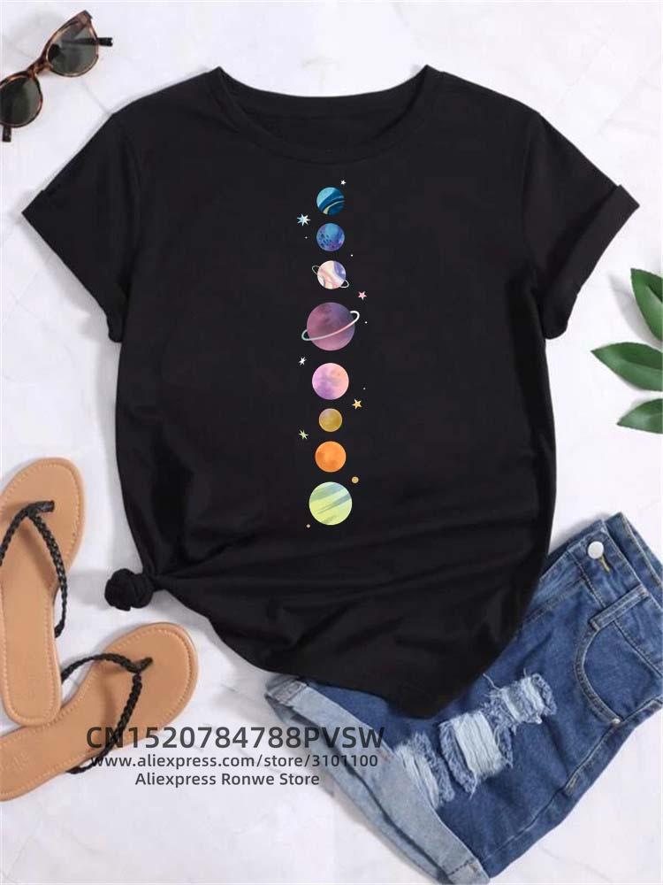 Moon Space Planet Print Tee Sh - огляд і ціна Women'S Fashion In The 90S